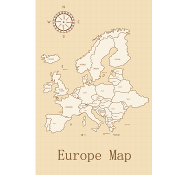 Tenda a rullo mappamondo europa su sfondo beige - TenStickers