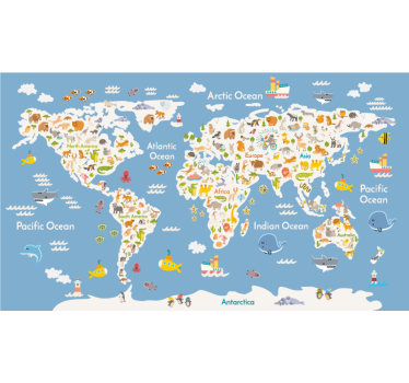 Tenda a rullo mappamondo sfumature blu e grigie - TenStickers