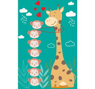 Tenda a rullo animali amore della scimmia giraffa - TenStickers