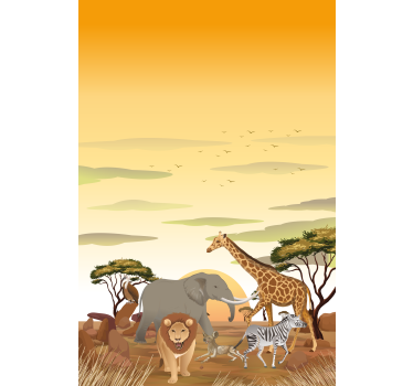 Tende a rullo animali diversi Paesaggio del fumetto africano - TenStickers