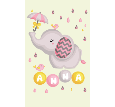 Tenda a rullo cameretta elefantino con nome e ombrello - TenStickers
