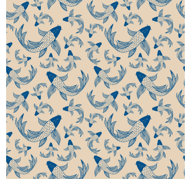 Tenda a rullo disegni animali Pesci koi beige e blu - TenStickers