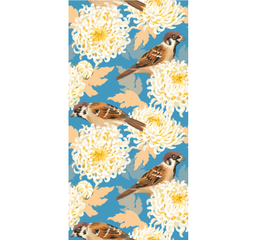 Tenda a rullo animali fiori colorati e passeri - TenStickers