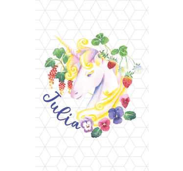 Tenda a rullo cameretta unicorno floreale con nome - TenStickers