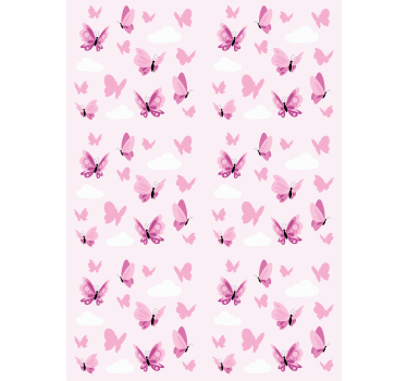 Tenda a rullo farfalle rosa svolazzante e nuvole - TenStickers