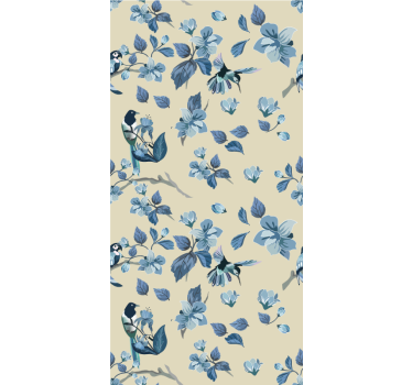 Tenda a rullo fiori e piante uccelli e foglie blu - TenStickers