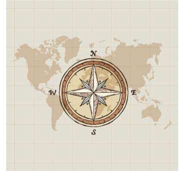 Tende a rullo disegno mondo cartografia e bussola d'epoca - TenStickers