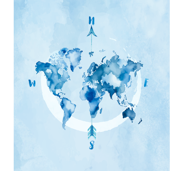 Tende a rullo disegno mondo planisfero blu dell'acquerello - TenStickers
