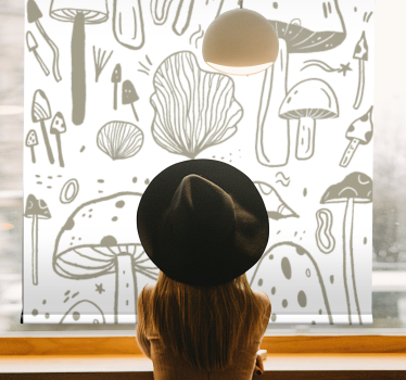 Tenda a rullo piante e fiori funghi beige stilizzati - TenStickers