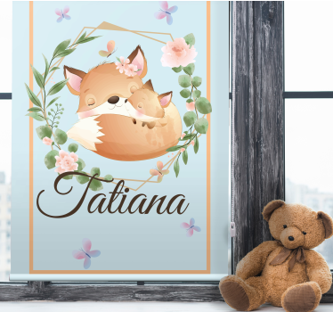 Tenda a rullo cameretta famiglia di volpi con nome - TenStickers