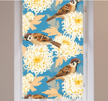 Tenda a rullo animali fiori colorati e passeri - TenStickers