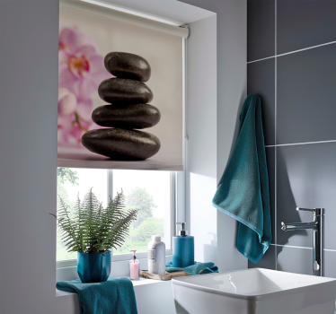 Tenda a rullo bagno bambù zen e orchidee rosa - TenStickers