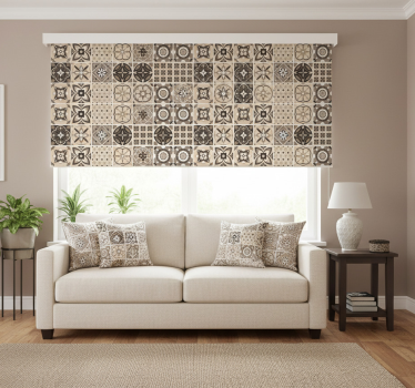 Tenda a rullo beige con motivo geometrico - TenStickers