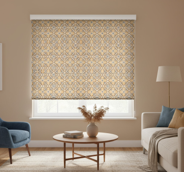 Tenda a rullo beige motivo barocco oro e blu - TenStickers