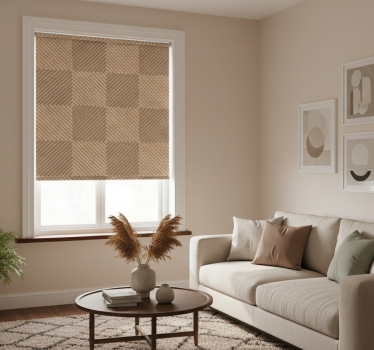 Tenda a rullo beige motivo quadri marroni in juta - TenStickers
