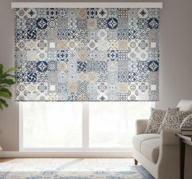 Tenda a rullo beige piastrelle blu - TenStickers