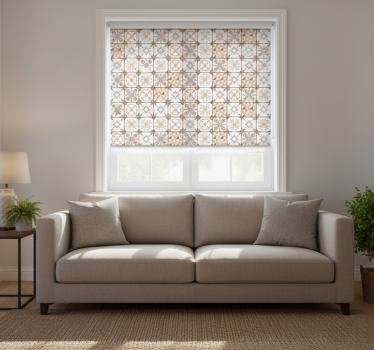 Tenda a rullo beige motivo quadrati marroni - TenStickers
