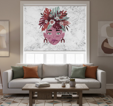 Tenda a rullo bianca design moderno di donna e fiori - TenStickers