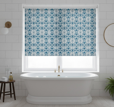 Tenda a rullo blu piastrelle mosaico floreale - TenStickers