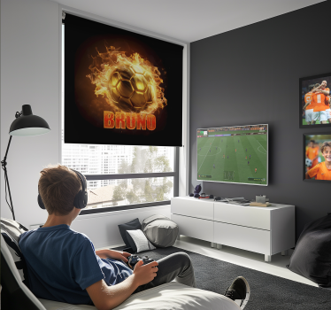 Tenda a rullo calcio palla di fuoco dorata - TenStickers