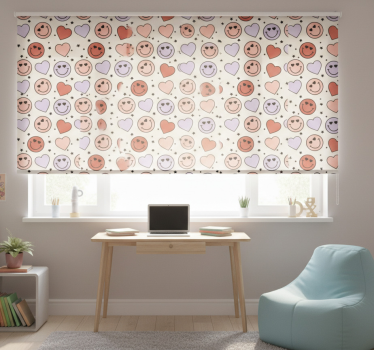 Tenda a rullo camera ragazzi faccine sorridenti e cuori - TenStickers