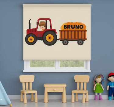 Tenda a rullo cameretta disegno del trattore con nome - TenStickers