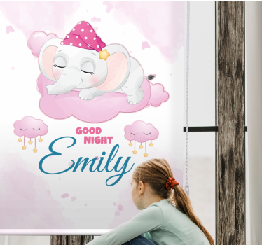 Tenda a rullo cameretta elefante addormentato con nome - TenStickers