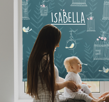 Tenda a rullo cameretta gabbie per uccelli blu con nome - TenStickers