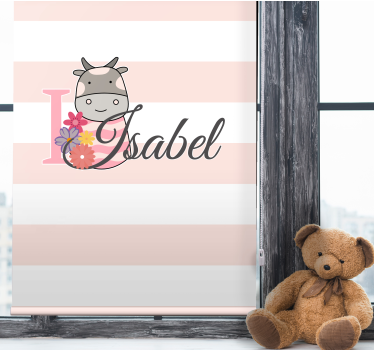 Tenda a rullo cameretta mucca con fiori e nome - TenStickers