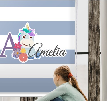 Tenda a rullo cameretta nome unicorno personalizzato - TenStickers