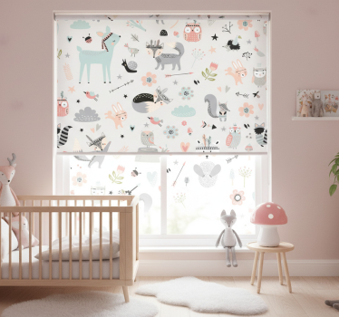 Tenda a rullo cameretta stile nordico foresta rosa - TenStickers
