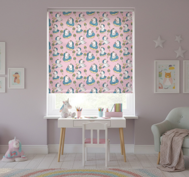Tenda a rullo cameretta unicorni e coni gelato rosa - TenStickers