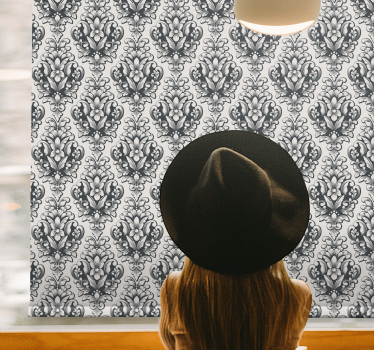 Tenda a rullo classica elegante motivo barocco grigio - TenStickers