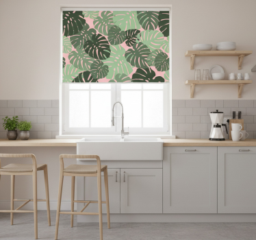 Tenda a rullo cucina foglie di monstera rosa - TenStickers