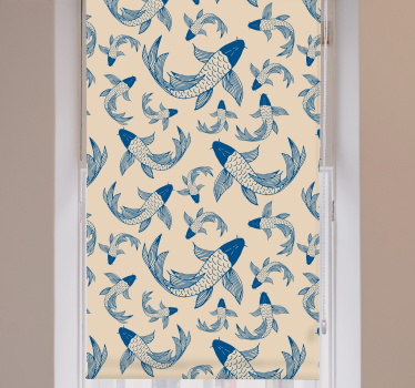 Tenda a rullo disegni animali Pesci koi beige e blu - TenStickers
