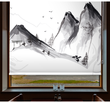 Tenda a rullo soggiorno inverno giapponese con montagne - TenStickers
