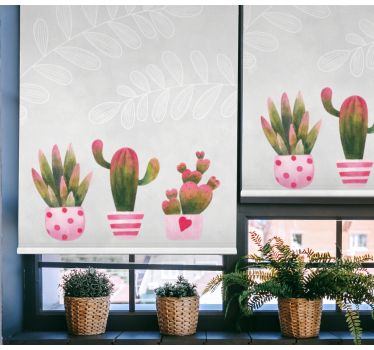 Tenda a rullo fiori e piante Cactus rosa e verde - TenStickers