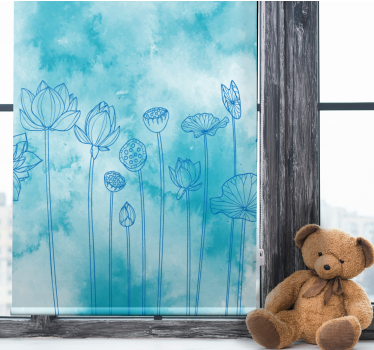 Tenda a rullo fiori e piante modello di loto blu - TenStickers
