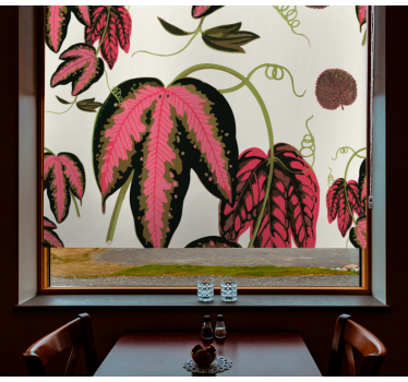 Tenda a rullo fiori e piante motivi di foglie rosa - TenStickers