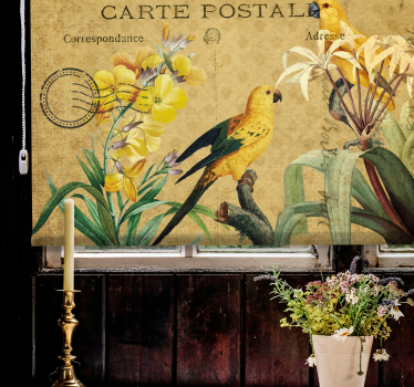 Tenda a rullo fiori e piante uccello vintage floreale - TenStickers