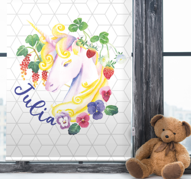 Tenda a rullo cameretta unicorno floreale con nome - TenStickers