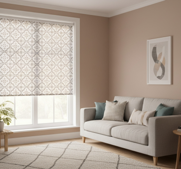 Tenda a rullo grigia piastrelle e fiori - TenStickers