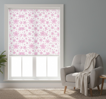 Tenda a rullo moderna fiori rosa su sfondo bianco - TenStickers
