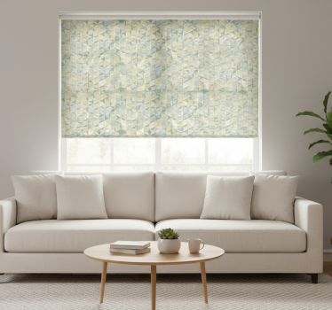 Tenda a rullo moderna geometrica beige blu e gialla - TenStickers