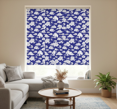Tenda a rullo moderna nuvole bianche silhouette sfondo blu - TenStickers