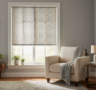 Tenda a rullo moderna texture a quadri bronzo e blu scuro - TenStickers