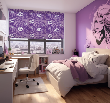 Tenda a rullo per giovani graffiti lilla con teschi - TenStickers