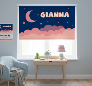 Tenda a rullo porpora personalizzabile luna e cielo - TenStickers