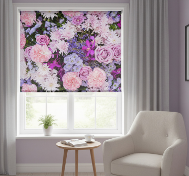 Tenda a rullo rosa fiori colorati - TenStickers