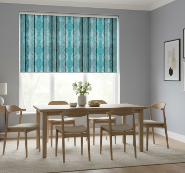 Tenda a rullo sala da pranzo effetto legno blu - TenStickers